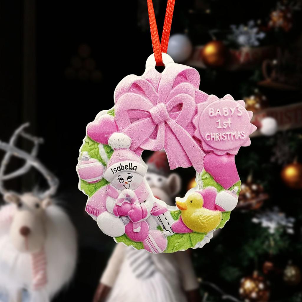 

And Charming Blue Pink Snowman Resin Christmas Ornaments With Artistic Decor Bow розовый