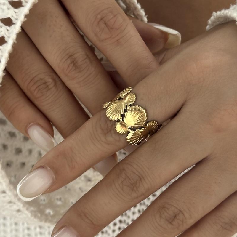 European and American Fashion Shell Starfish Open Rings For Women Gold Color Stainless Steel Adjustable Ring Party Jewelry Gift