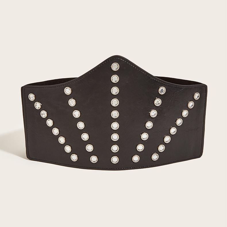 Decoration Diamond Round Retro Womens Faux Leather Belt With Wide Waistband