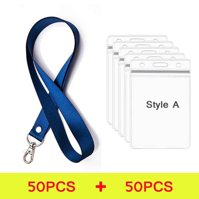 100 Pcs Safety Hanging Neck Strap Lanyard And Card Case ID Name Transparent Badge Holder Anti-Lost Clasp Rope Keychain Landyard