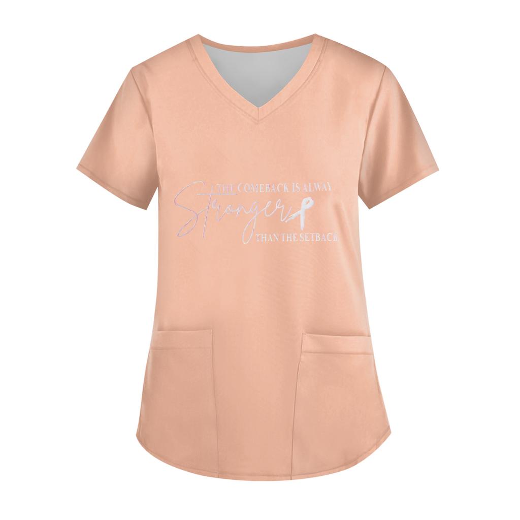 Women's V-Neck Short-Sleeve Pocketed Top With Side Slit