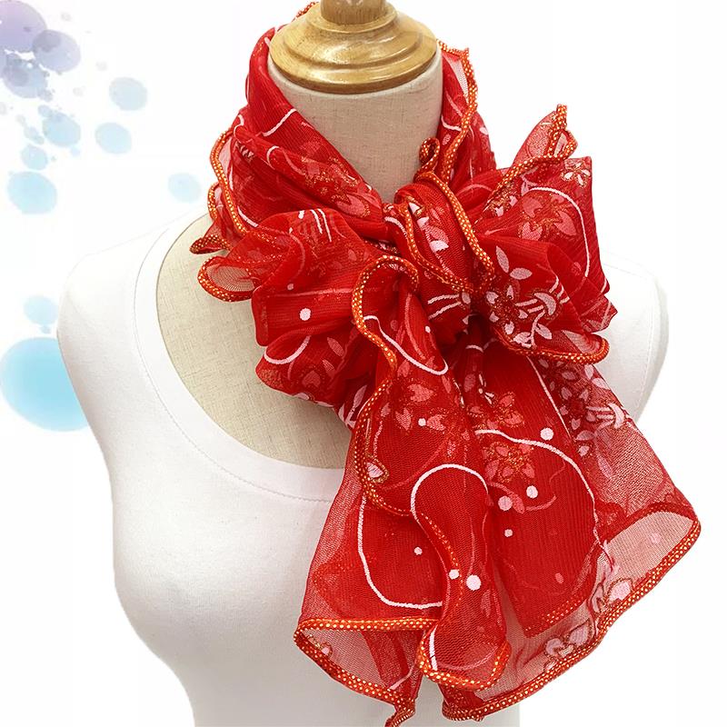 Lace Scarf Women Lightweight Hijab Elegant 2024 Print Silk Neckerchief Shawl Wraps Headband Handle Hair Accessories Bandana