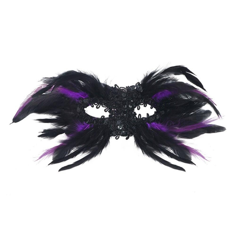 Vintage Style Half-Face Mask Angel Feather Black Feather Masquerade Mask Large Horn Gothic Design Eye Mask Ball Performance