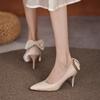 Elegant Satin Bowknot High Heels Pumps for Women Sexy Pointed Toe Stiletto Heeled  Bridal Wedding Shoes Woman White Pumps