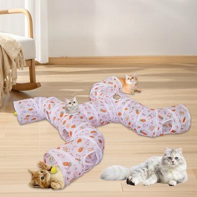 Carrot Print Cat Tunnel Multi-Shape Foldable & Easy Storage Cat Toy Tunnel for Play & Hideaway Pet Tube Self-Entertaining Play