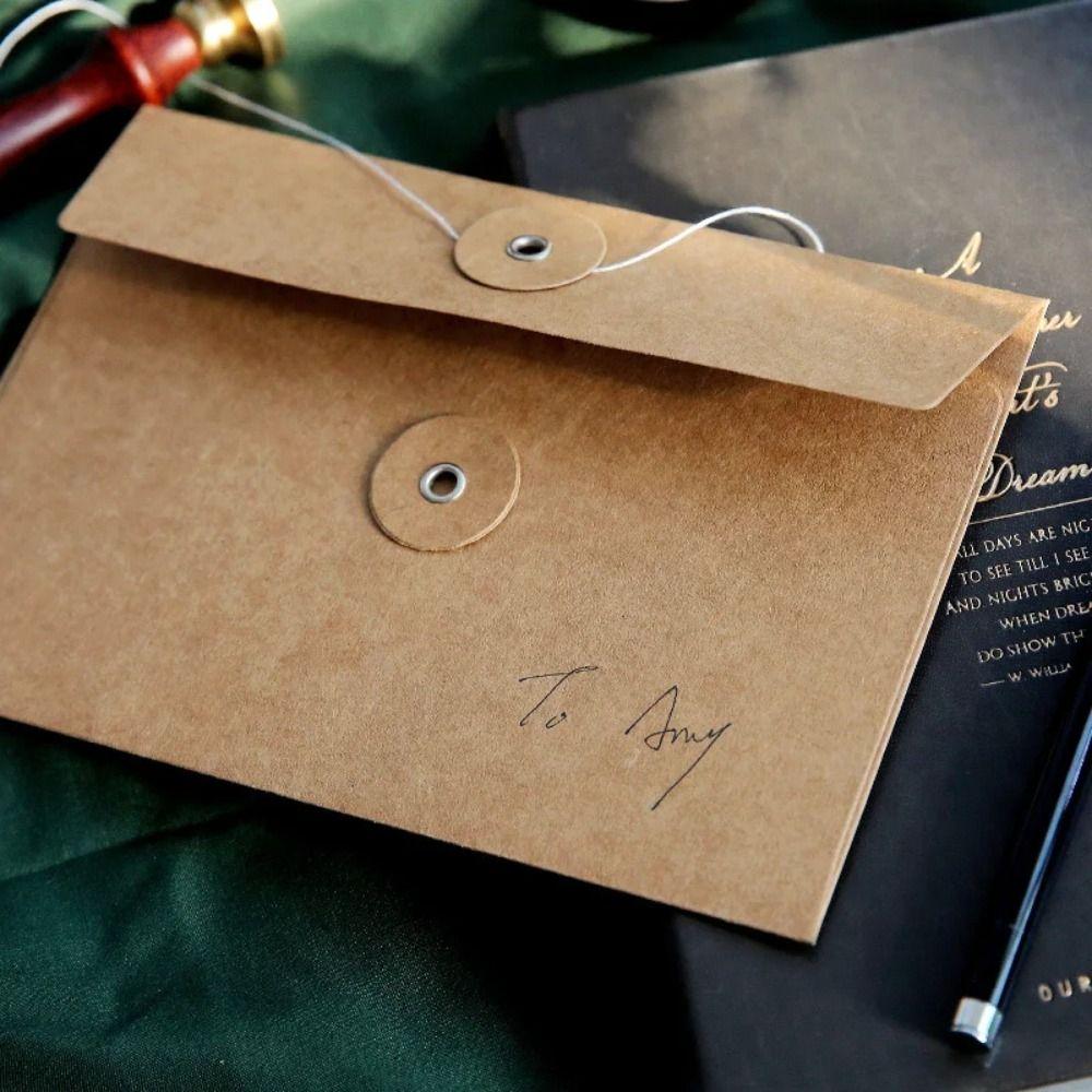 20pcs with String Tie Closure Clasp Vintage Brown Envelopes Simple Archive Bag  Mailers Set