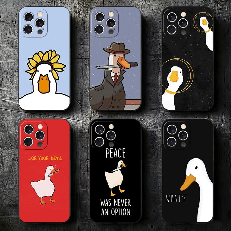 Funny Cartoon Goose Game Soft Phone Case for iPhone 16 16E 17 Air 15 Pro Max 14 Plus 13 Mini 11 12 7 Black Cover Back Shell