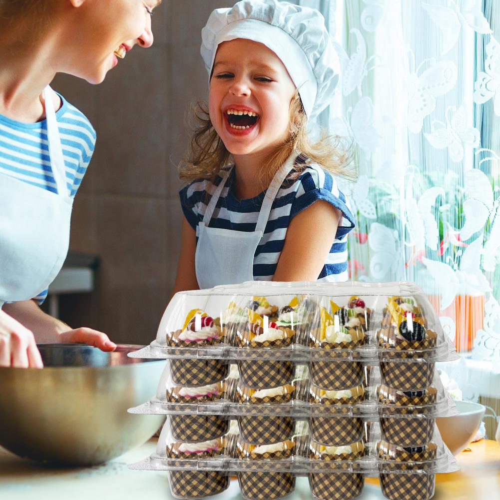 Cake Box with Secure Snap-on Closure 12pcs Stackable Cupcake Carrier Containers Disposable Cupcake Holder Boxes for Weddings