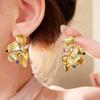 Big Blue Flower Stud Earrings for Women Golden Colorful Crystal Temperament Punk Sexy Jewelry Aretes Pendientes Party Gift