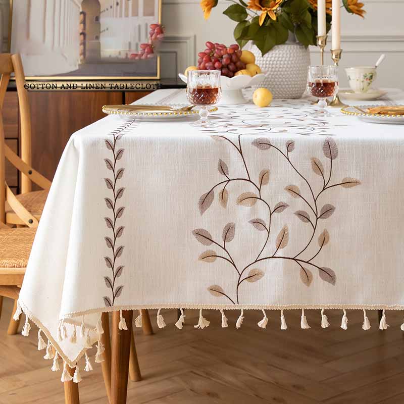 Floral Fresh Simple Embroidery Imitation Cotton Linen Dining Household Wear-resistant Waterproof Tablecloth
