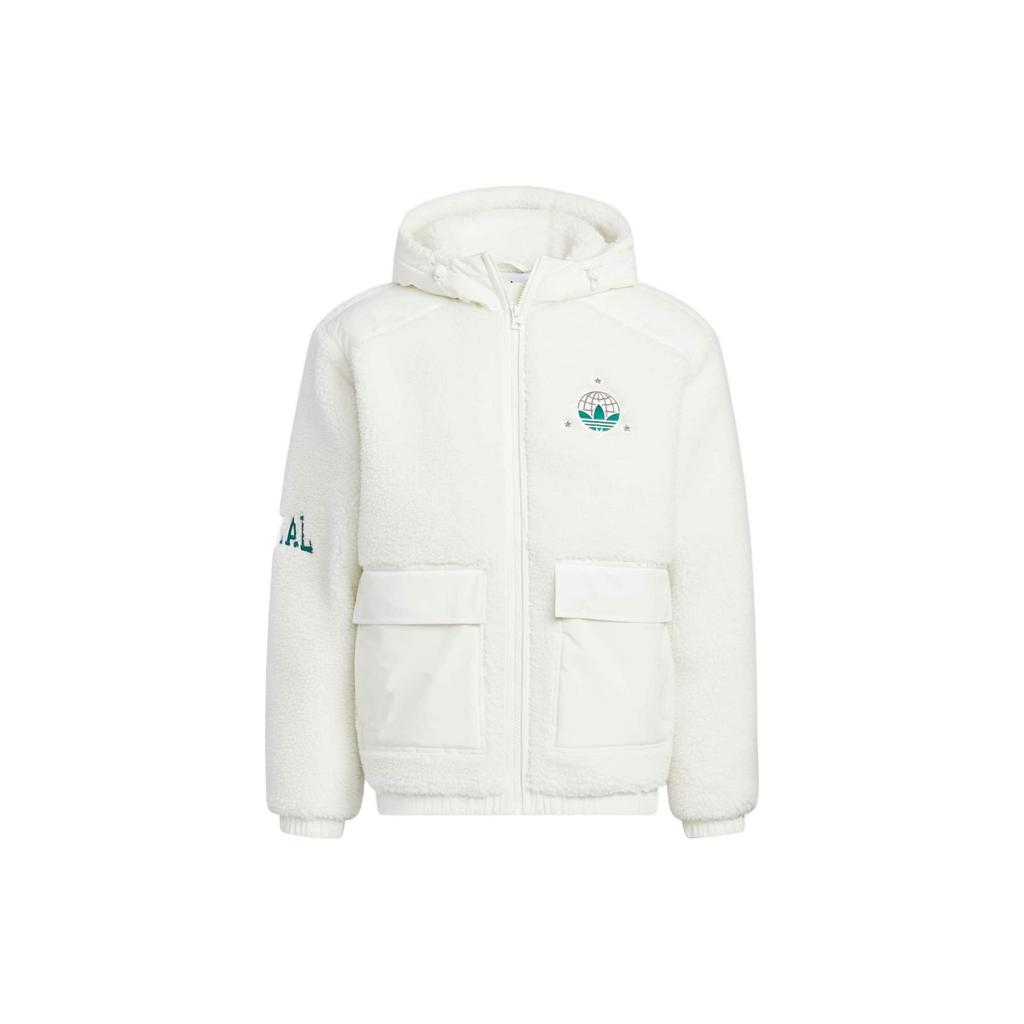 adidas Originals Trefoil Solid Patch Logo Stand Collar Fleece Jacket Unisex Jackets White HS2005