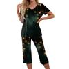 Women's Christmas Print Athletic 2 Piece Set Short Sleeve Top with Casual Pants