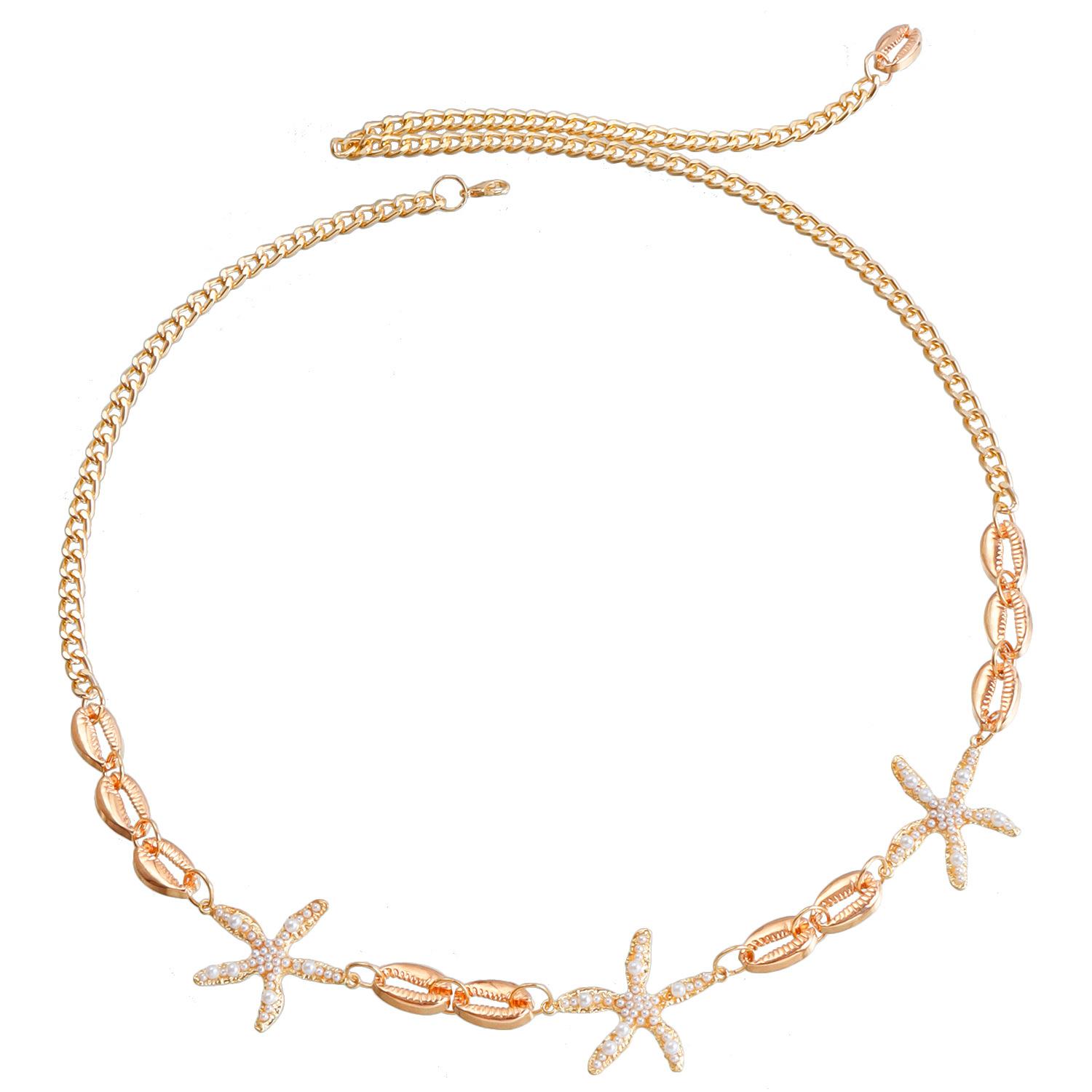 

Sweet and cool Spice Girls Wind Shell Starfish Pendant Single Layer Waist Chain Sexy Street Shoot European and American Single Circle Metal Body Chain золотой