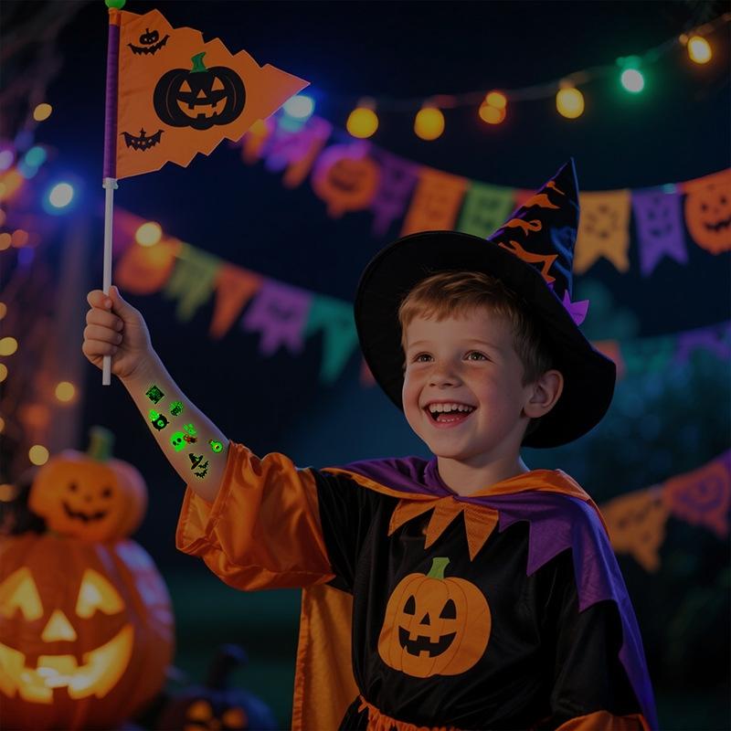 Halloween Glow In The Dark Cartoon Tattoos Stickers Luminous Temporary Face Body Art Tattoo Stickers Kids Halloween Party Props