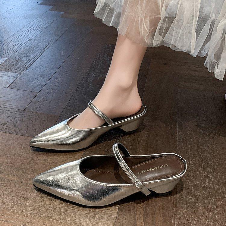 New Temperament One-word Buckle with Thick Heel Mary Jane Shoes Women's Pointed Single Shoes Light Mouth Commuter High Heel