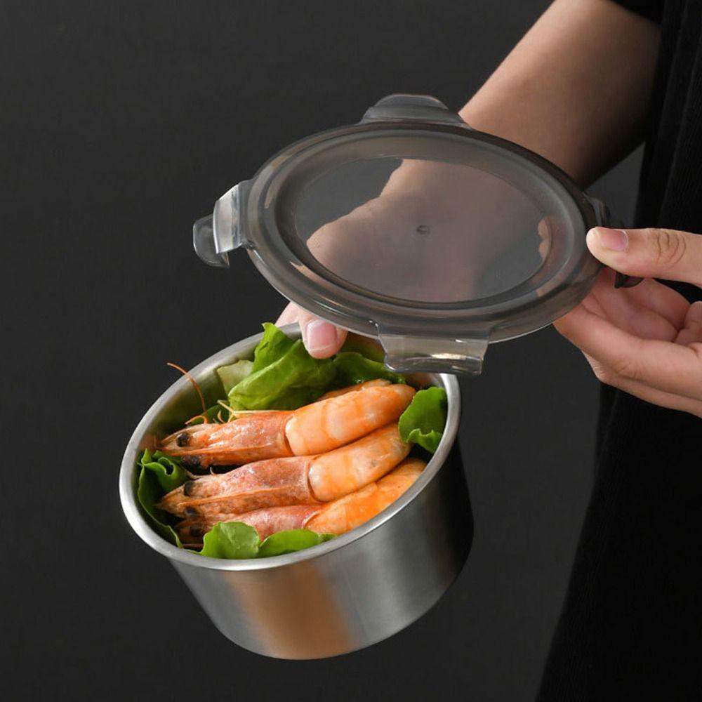 1Pcs with Lid Food Storage Box 304 Stainless Steel Refrigerator Frozen Crisper  Kitchen Accessory