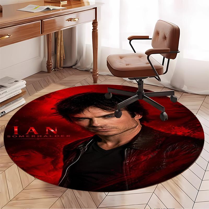 Damon Salvatore Pattern Round Rug, Indoor/Outdoor Mat, for Picnic, Gameroom, Bedroom, Office, Living Room, Home Decor Carpet, Birthday Gift