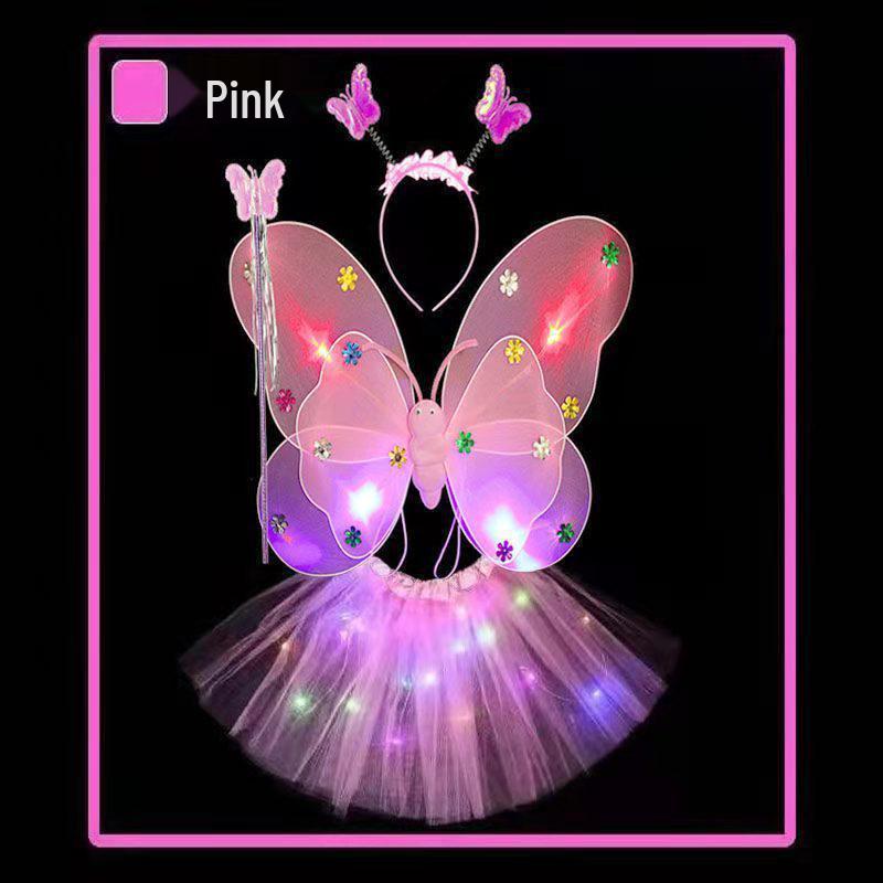 Illuminated Butterfly Wings Set: Light-Up Three-Piece for Children's Performances and Night Markets