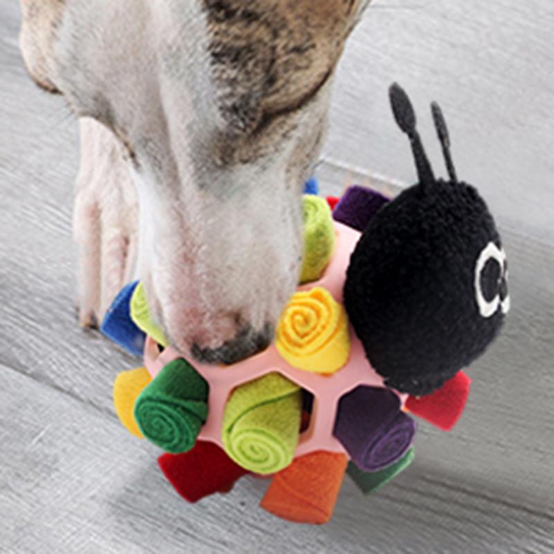 Tırtıl Şekli Evcil Hayvan Koklama Kızarmış Top Oyuncak Köpek Sürpriz Kutu Gizli Yiyecek Köpük Kauçuk Top Koklama Bulmacası Yıkım Önleyici Oyuncak