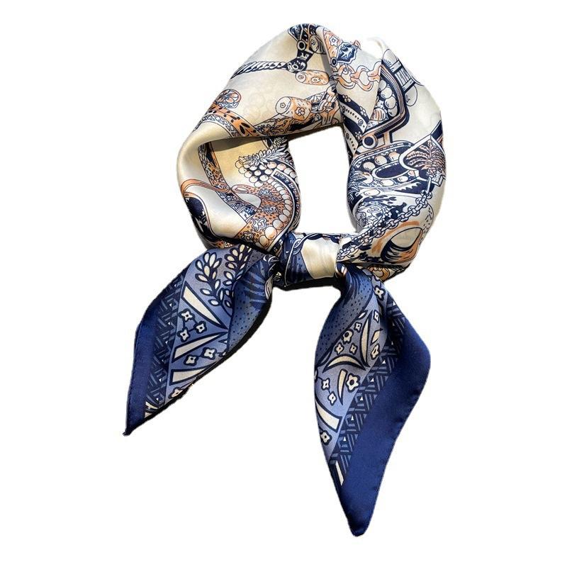 Ethnic style silk scarf portrait personalized square scarf 71cm yarn scarf sunscreen scarf simulation silk bow tie
