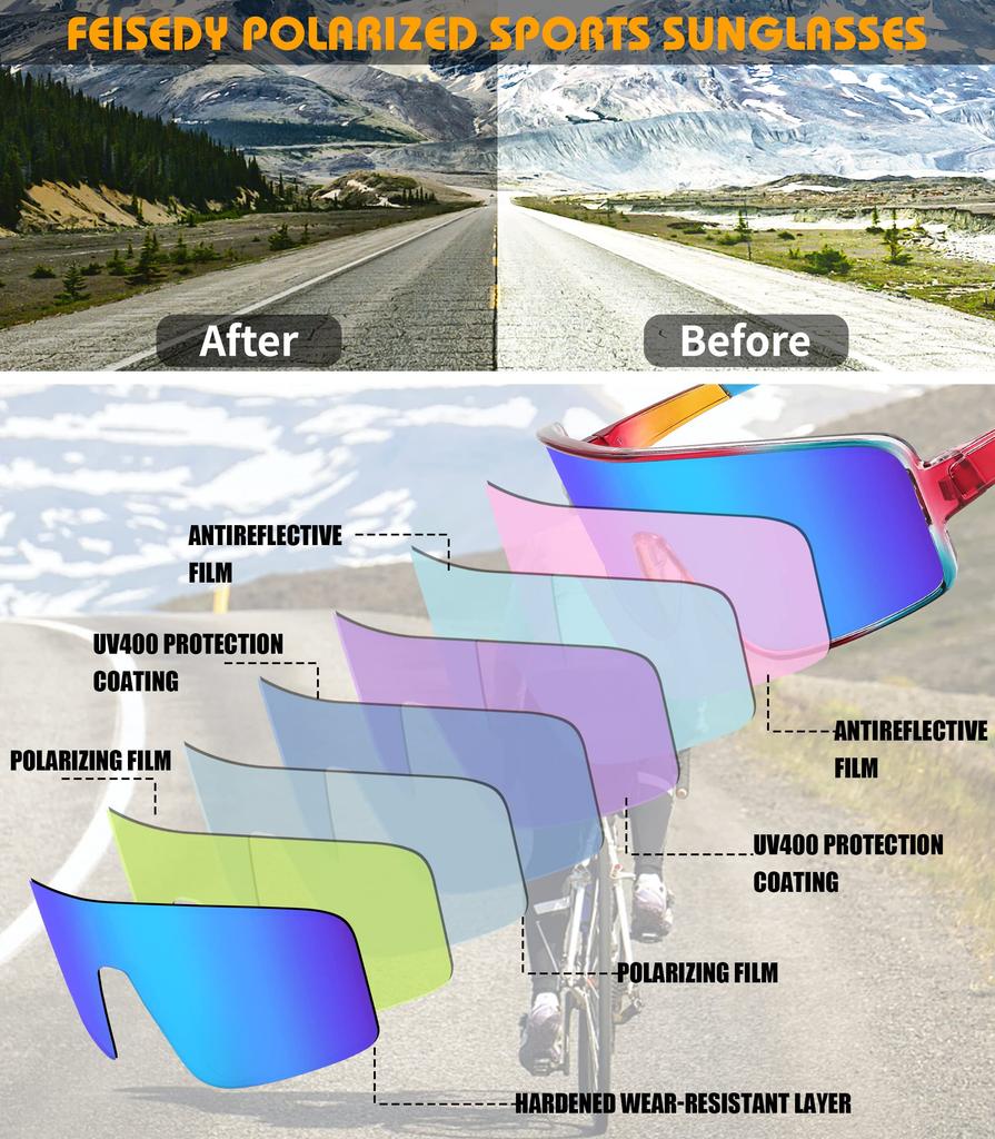 FEISEDY Polarized Sports Sunglasses for Ultra UV400 for and B2988 Sunglasses, Cycling, Lightweight, Protection, Unisex, Fishing, Baseball, Running,