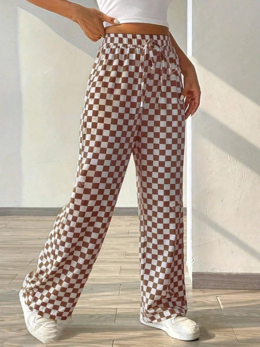 

Новые женские брюки с карманами, прямые и широкие, с весенним цветочным принтом, модные XL темно-коричневого