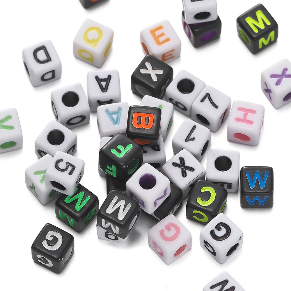 100Pcs/lot 5*5MM Black Gold Color Square Letter Acrylic Beads A-Z Cube Loose Spacer Alphabet Beads For DIY Jewelry Making