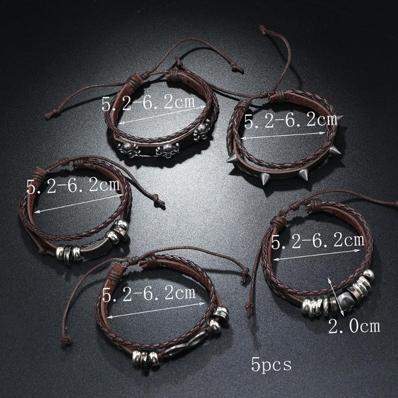 Hot Sale Skull 8 Alloy Accessories Five-piece Cowhide Bracelet, Jewelry