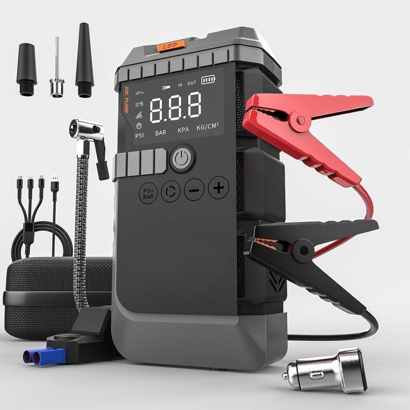 Car Jump Starter with Air Pump 4000A Peak Starter Box 150PSI Digital Tire Inflator Car Battery Jump Starter With Air Compressor 10000mAh