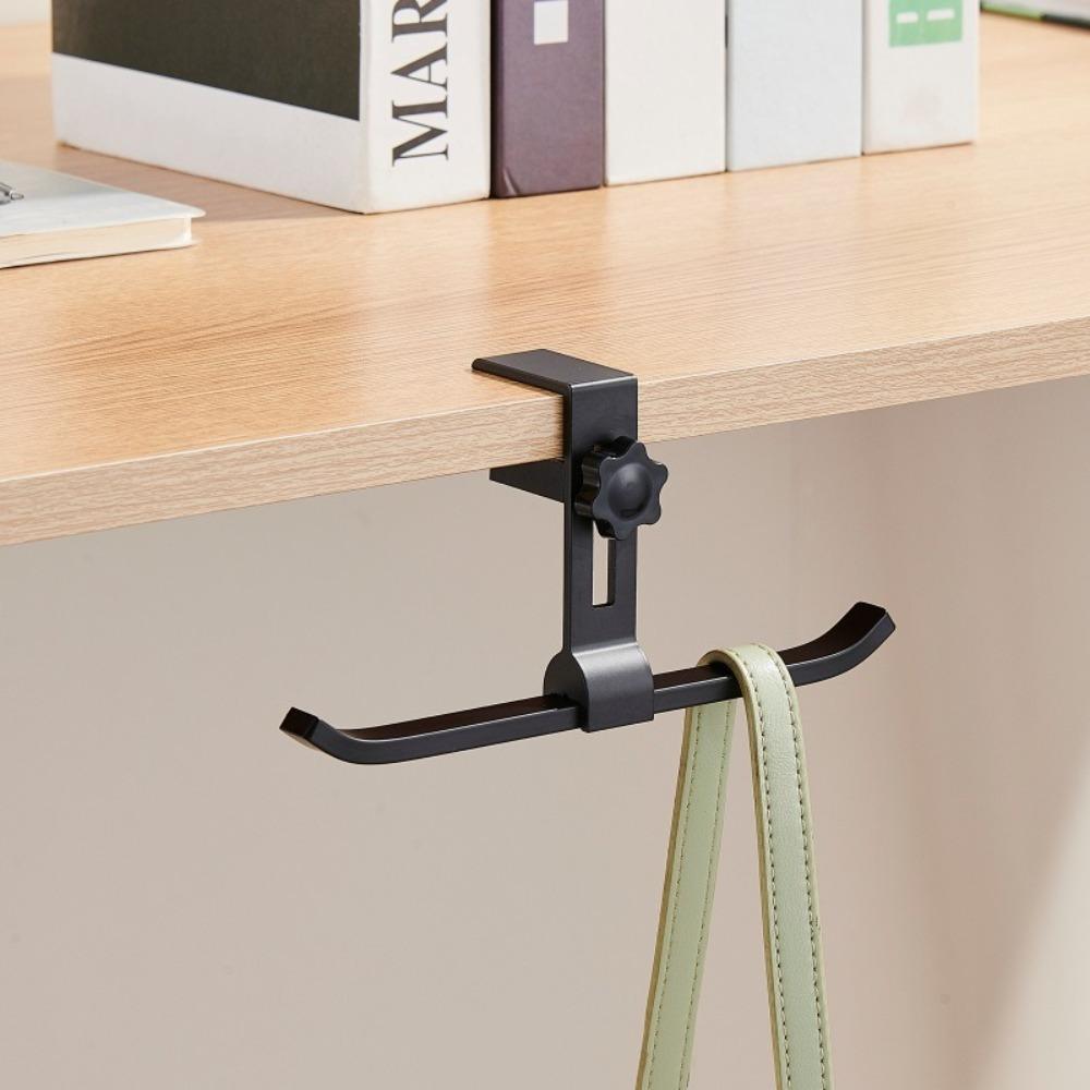 Aluminum Alloy Adjustable Desk Hook Adjustable Portable Backpack Holder Easy Install Double Hook Multipurpose Hook