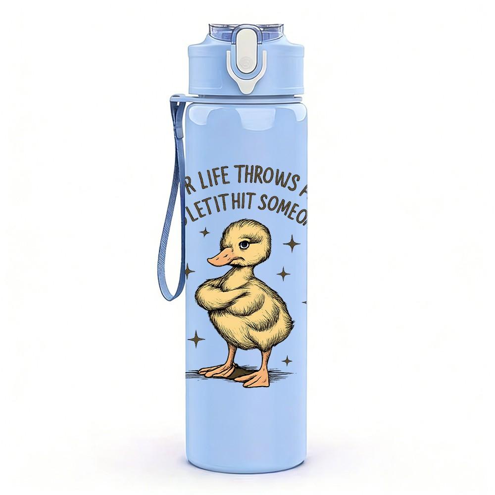 1PC Cute Little Duck Text 750ml Color Plastic Sports Water Bottle Leakproof Flip Straw Lid Suitable for Sports Office Home Use