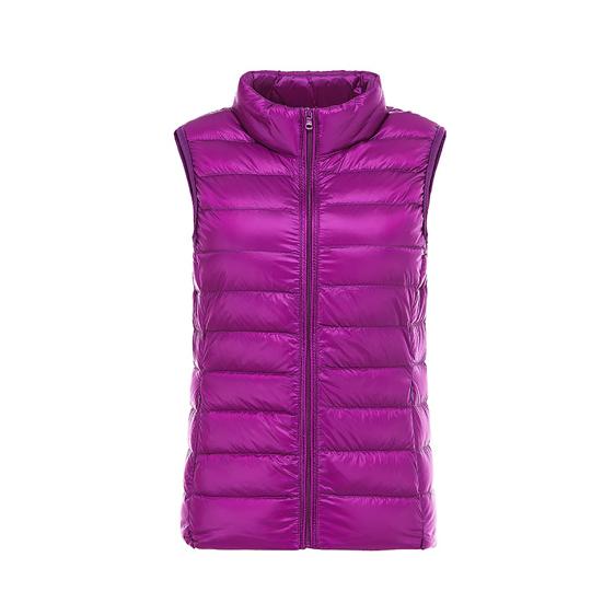 Women Down Vest Fluffy Filling Solid Color Stand Collar Sleeveless Waistcoat for Daily Wear
