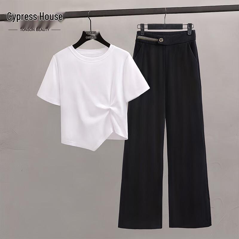 Women s Stylish Pleated Round Neck Short Sleeve T-shirt L