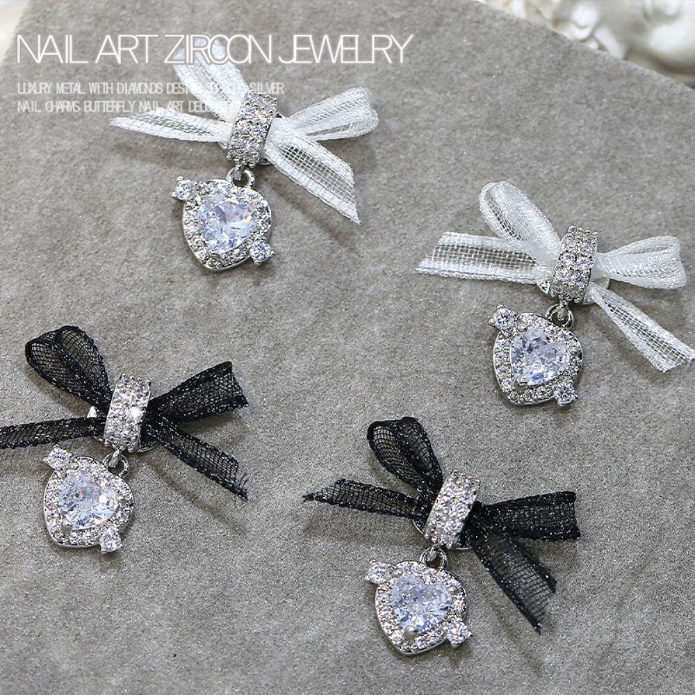 1 PCS Organza Bow Zircon Nail Art Accessories Lace Bow Love Nail Decorations  Nail Salon