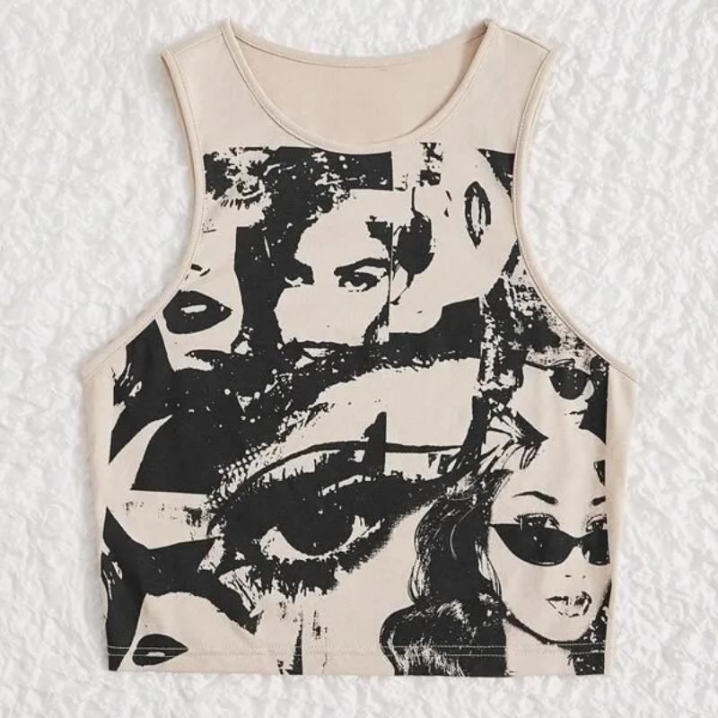 Y2K Character Portrait Print Basic I-shaped Vest Top