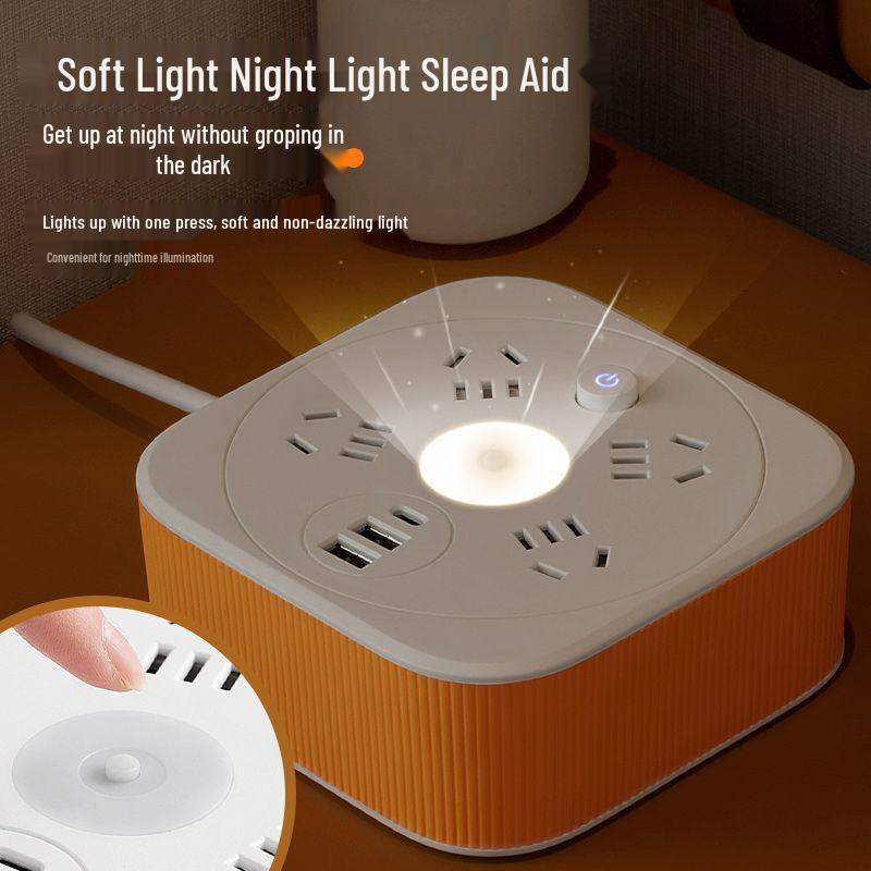 Multi-Socket USB Power Strip with Night Light for Home Use