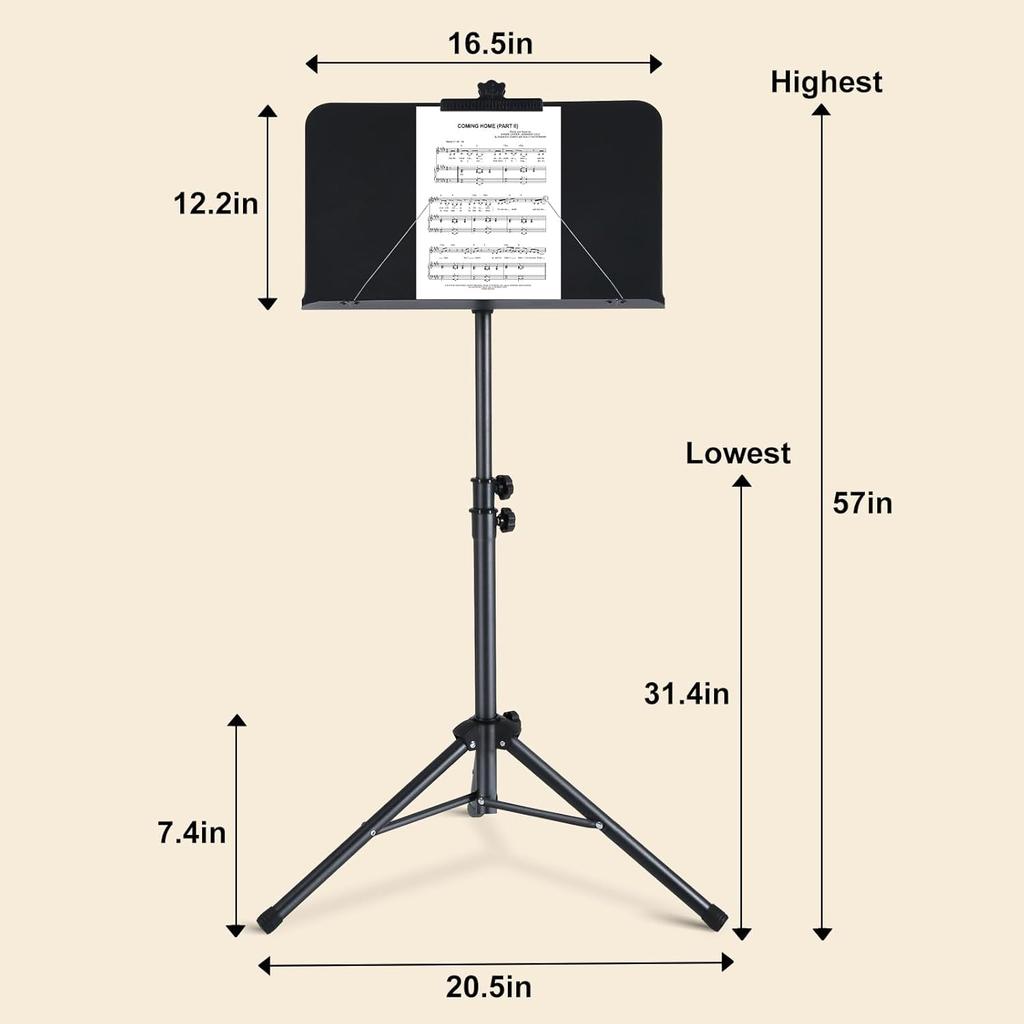 Alloy Music Stand with Adjustable Height and Portable Folding Design, Ideal for Musicians and Performers