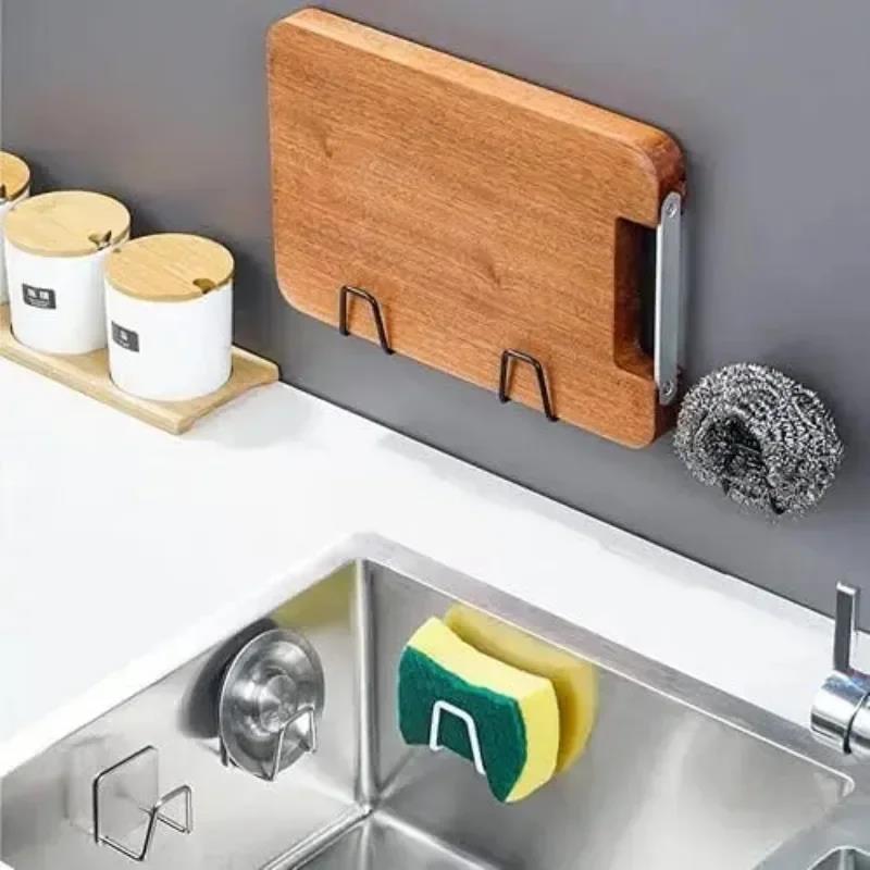 Sticky Sponge Holder for Kitchen Sink Stainless Steel Scrubber Hanger with Strong Adhesive Space-Saving Dishcloth Organizer 2