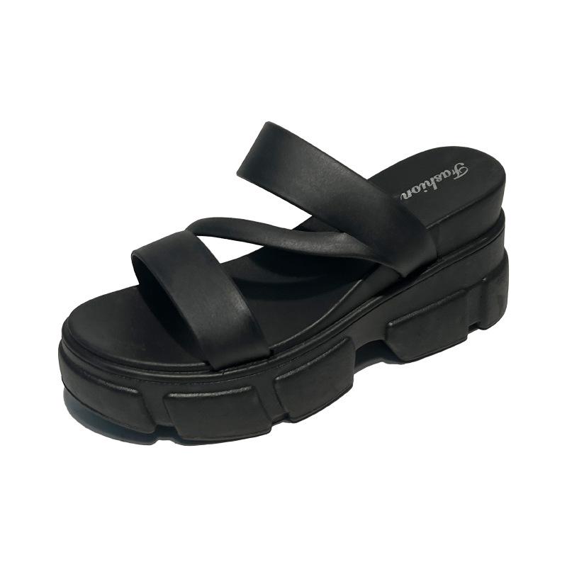 Women's Summer Platform High-Heeled Sandals: Stylish Slip-On Flip Flops with Thick Soles and Versatile Elevation.