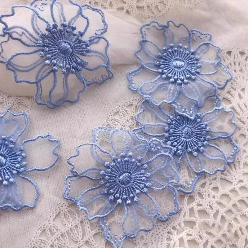 6Pcs Double Layer Lace Flower Applique Embroidered Patches Rpair For DIY Handmade Craft Wedding Dress Decoration 6.5CM Wide