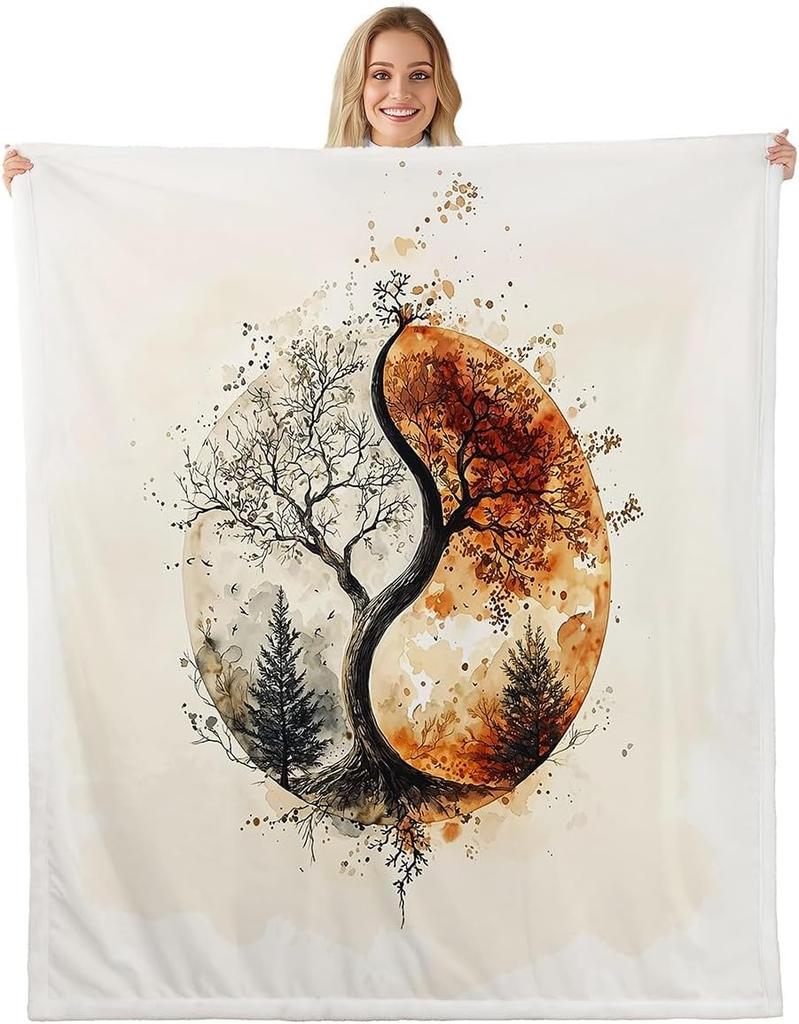 GUOYU Blanket Japanese Style Fleece Blanket Mount Fuji Warm Plush Sherpa Blanket Ocean Great Waves Art Fuzzy Plush Throw Black Golden Glitter