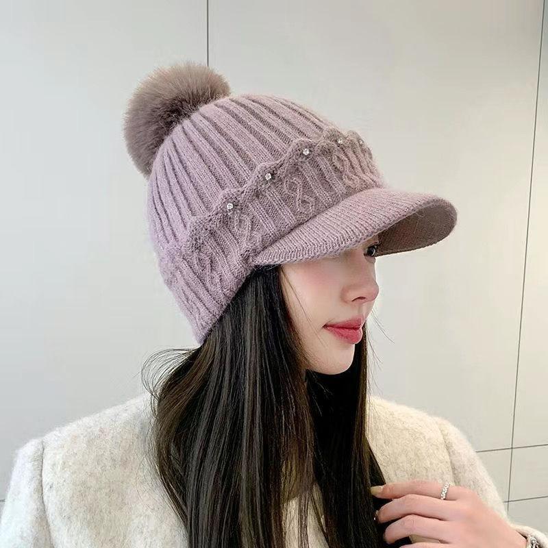 Hat Women's Winter Fleece Knitted Hat Cold-proof and Warm Ear Protector Cap Fashion Thickened Wool Hat
