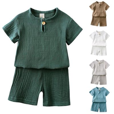 Baby Summer Clothes Children's T-Shirt Cotton Linen Tops Shorts 2 Pieces Toddler Girl Outfit Set Grey Black Boys Kids Set
