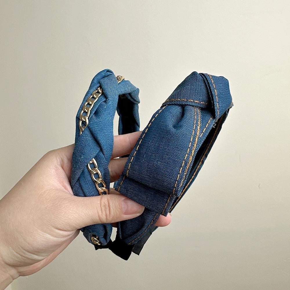 Sommerhårbånd i denim med koreansk stil - Bredbremmet og enkelt knutedesign