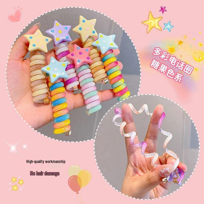 2025 Elastice de păr Little Star cu împletitură bubble - Coadă de cal înaltă, accesorii de păr tip fir telefonic pentru fete