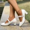 2026 New Women's  Mary Jane Pumps Buckle Strap Thick Med Heels Dress Shoes Woman Pu Leather Comfort Office Work Shoes Big Size