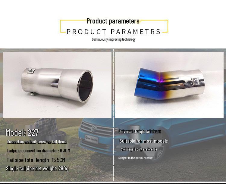 Universalus nerūdijančio plieno išmetamojo vamzdžio galinis vamzdis, skirtas Nissan Qashqai, Haval H5 ir senesniems Buick modeliams