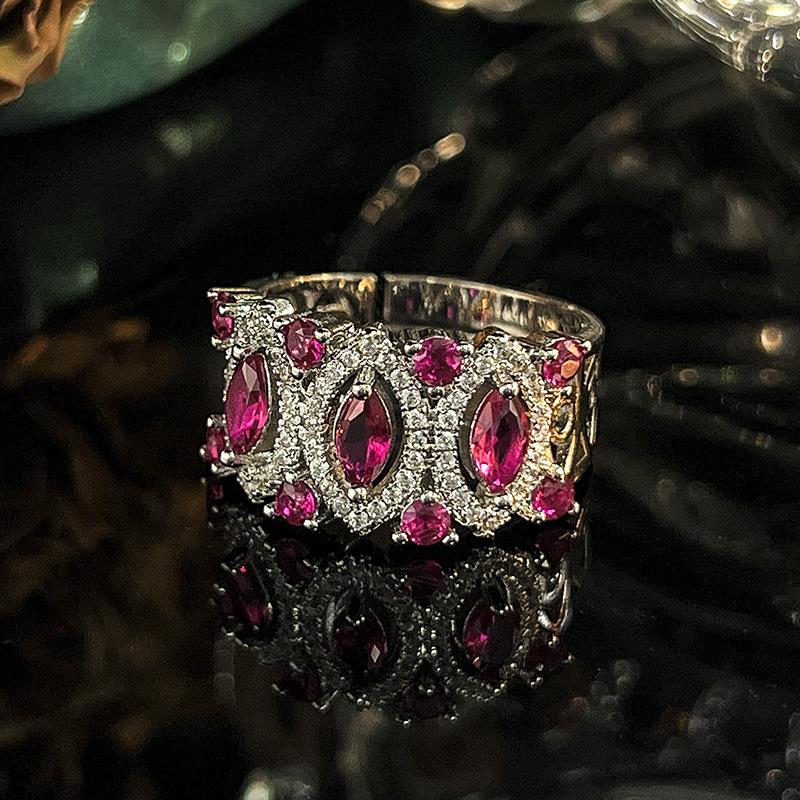 Jewelry Set Earrings Necklace Ring Bohemian Color Red Corundum Ethnic Charm Su Women's