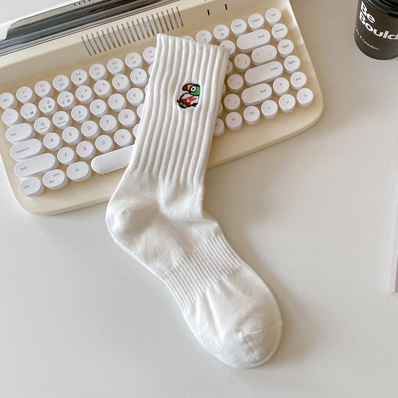 Men's Trendy Mid-High Cotton Socks with Polar Bear Embroidery - Black & White Sports Long Socks