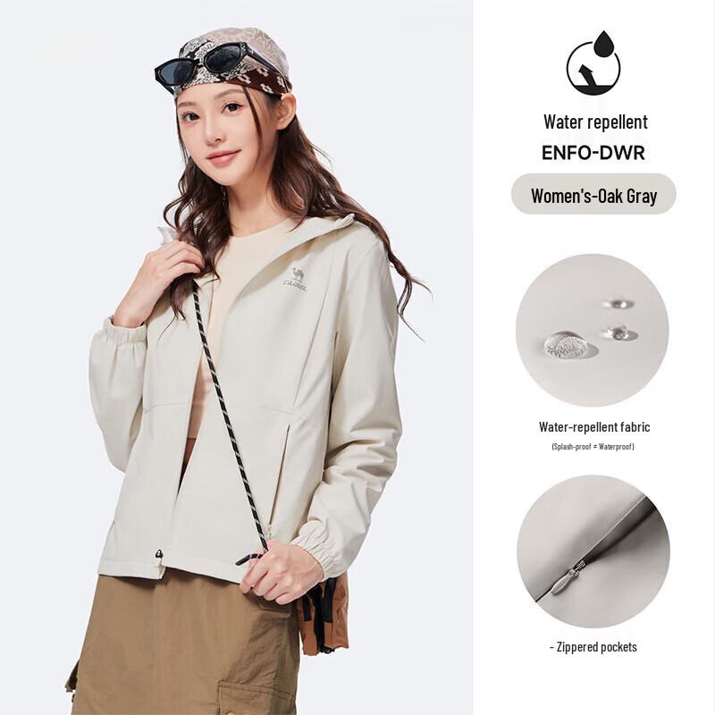 CAMEL Outdoor Water-Repellent Fleece-Lined Hooded Jacket